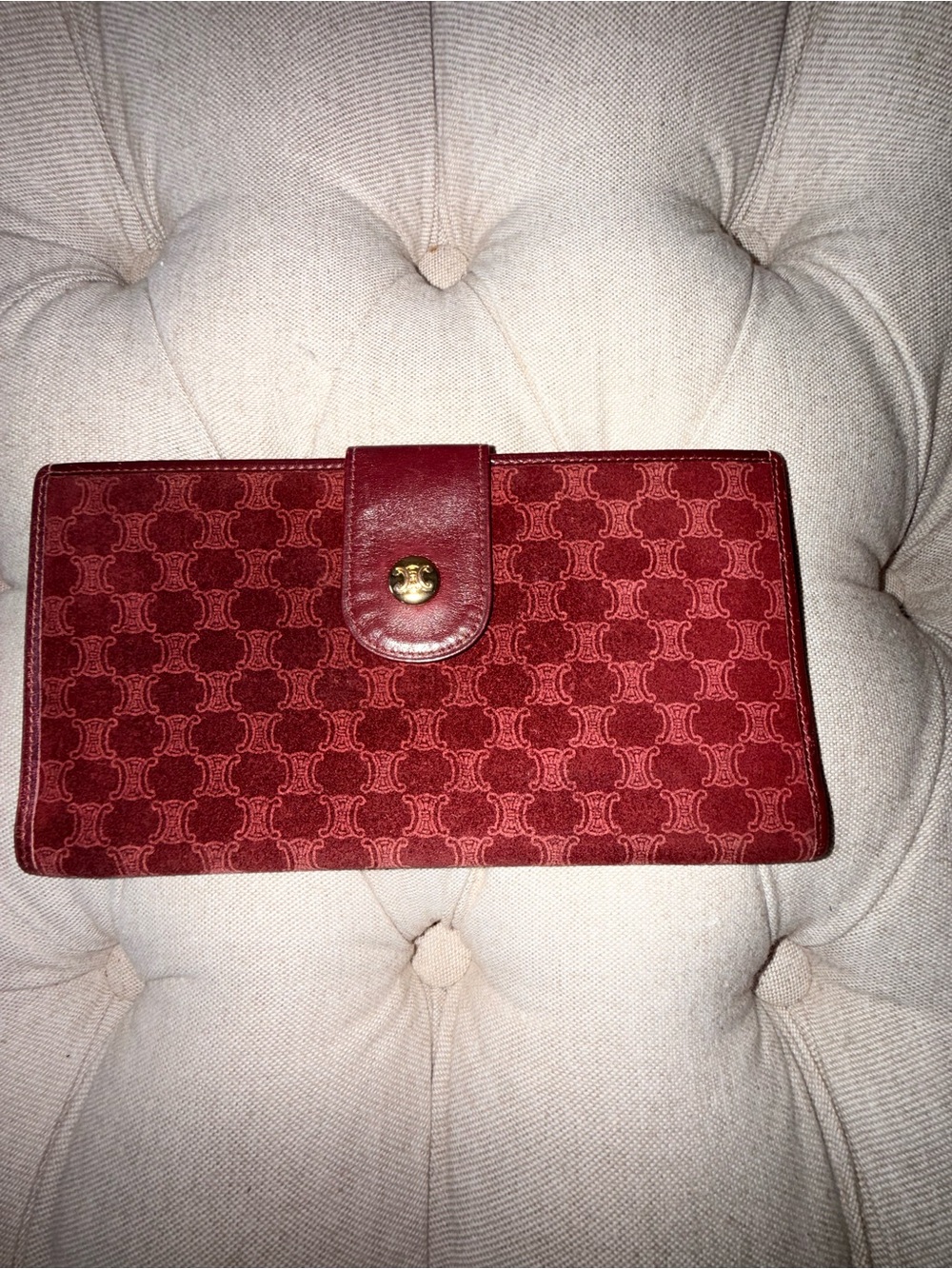 RARE Vintage Celine Triomphe Macadam Suede Long Wallet Bordeaux